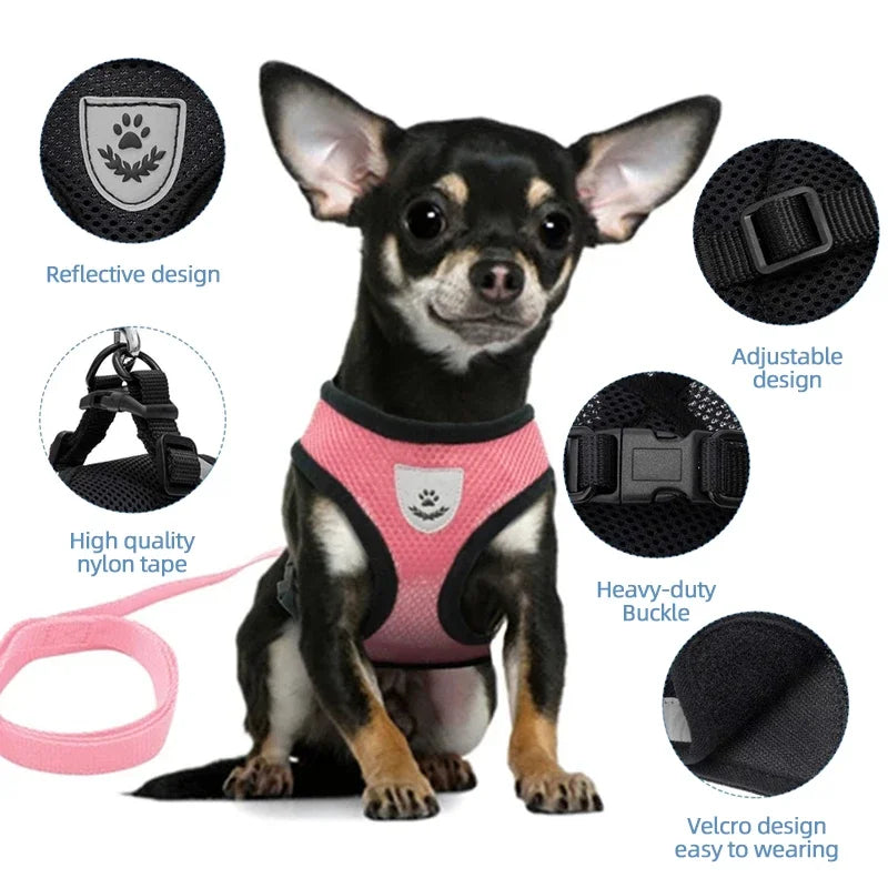 Arnés transpirable para perro, chaleco ajustable, malla de poliéster.