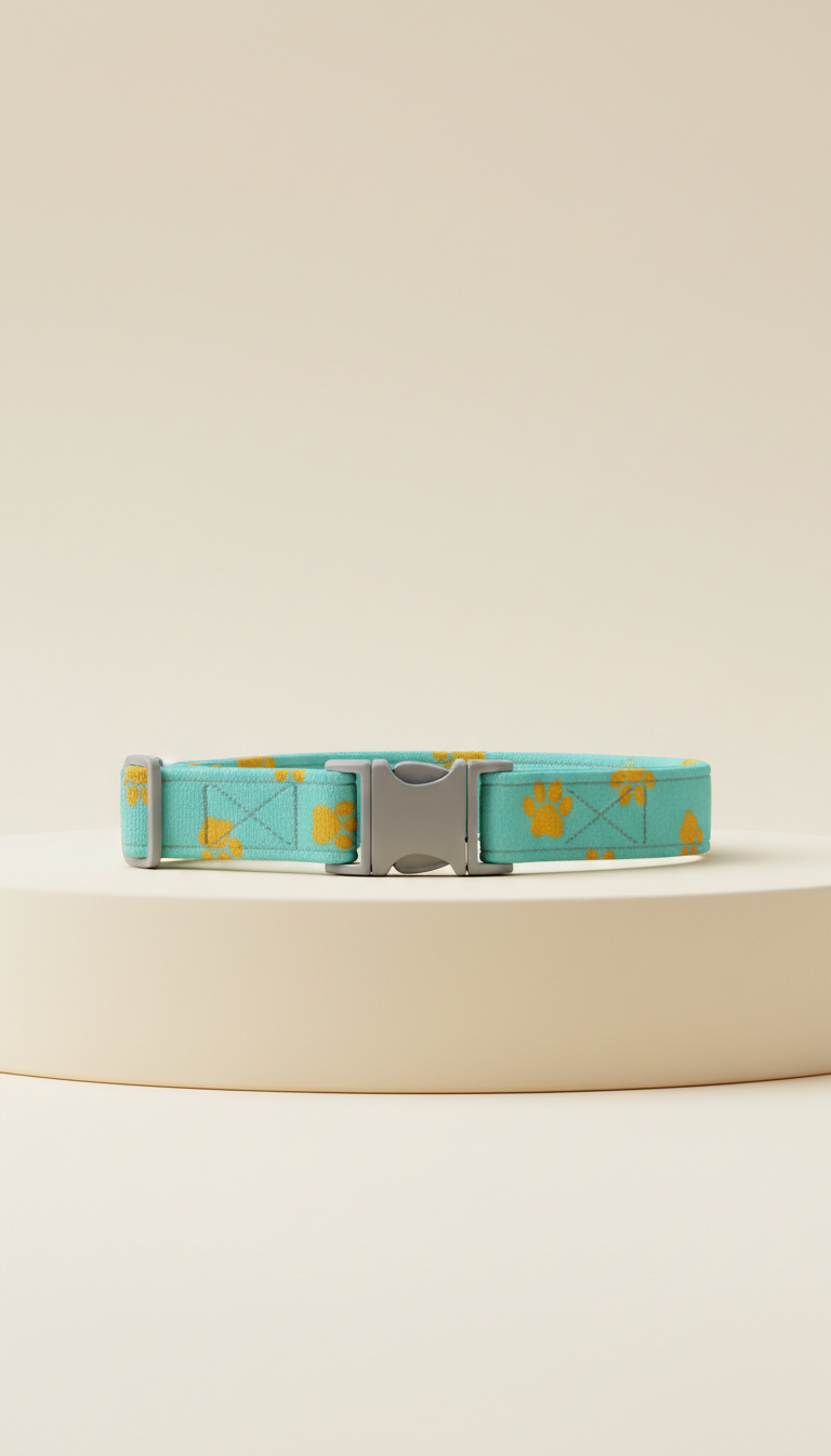 Collar ajustable para gato mostaza con huellas